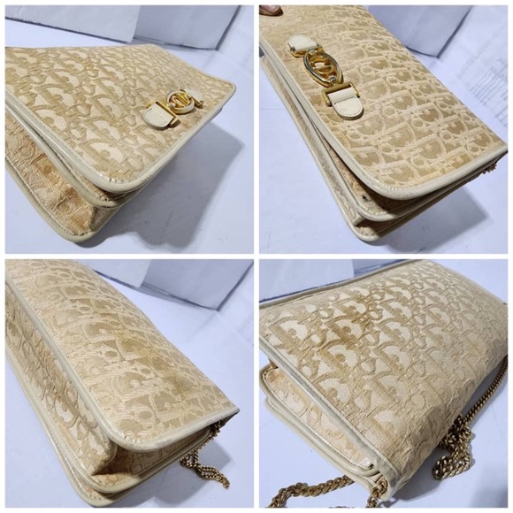 Authentic Christian Dior Vintage Trotter Canvas Chain Shoulder Bag Beige/Cream - Picture 11 of 14